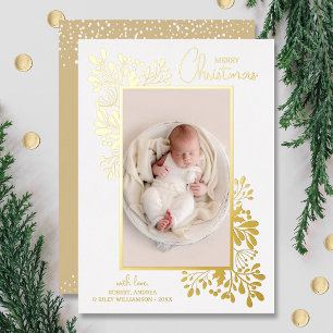 Merry KerstGreenery Gold Folie Feestdagenkaart