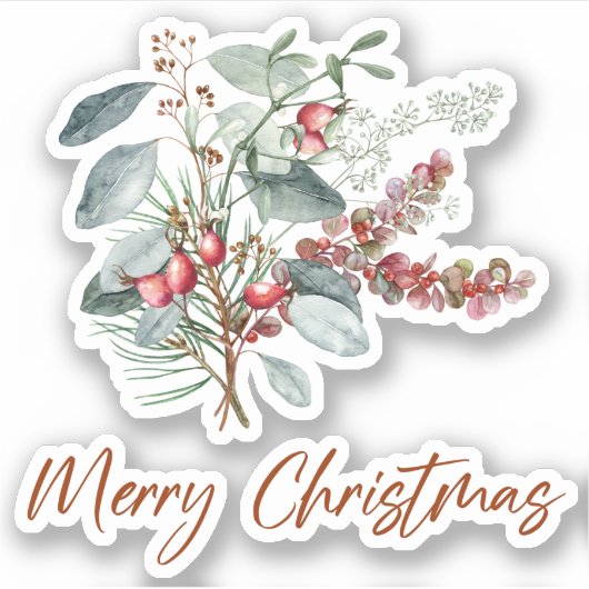 Merry KerstGreenery Red Green Sticker (Voorkant)
