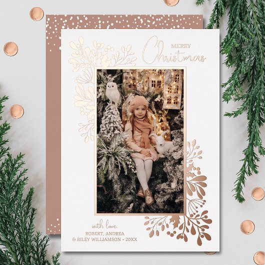 Merry KerstGreenery Roos Gold Folie Feestdagenkaart