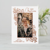 Merry KerstGreenery Roos Gold Folie Feestdagenkaart (Staand Voorkant)