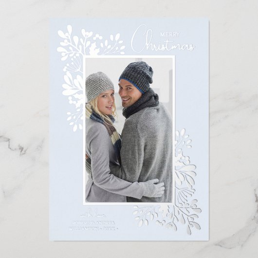 Merry KerstGreenery Silver Folie Feestdagenkaart (Voorkant)