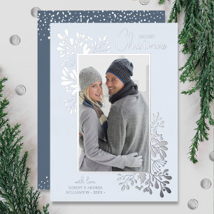 Merry KerstGreenery Silver Folie Feestdagenkaart