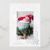 Merry KerstGreenery Silver Folie Feestdagenkaart (Voorkant)