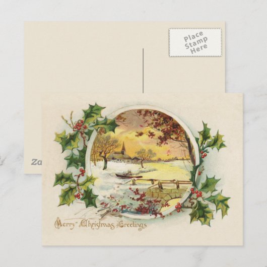 Merry KerstGreetings  Village Scene Feestdagenkaart (Voorkant / Achterkant)