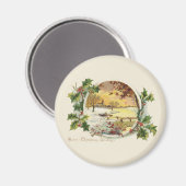 Merry KerstGreetings  Village Scene Magneet (Voorkant / Achterkant)