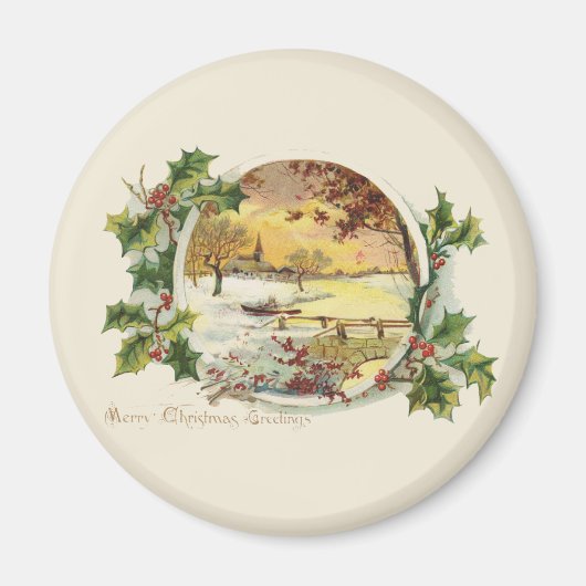 Merry KerstGreetings  Village Scene Magneet (Voorkant)