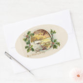 Merry KerstGreetings  Village Scene Ovale Sticker (Envelop)