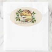 Merry KerstGreetings  Village Scene Ovale Sticker (Tas)