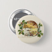 Merry KerstGreetings Village Scene Ronde Button 5,7 Cm (Voorkant /achterkant)