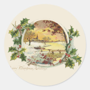 Merry KerstGreetings  Village Scene Ronde Sticker