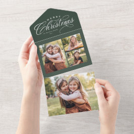 Merry kerstgroen 4 fotografie drievoudig all in one uitnodiging