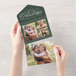Merry kerstgroen 4 fotografie drievoudig all in one uitnodiging