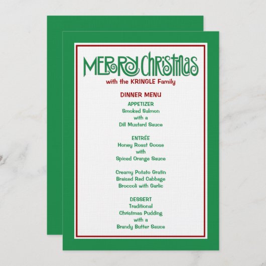 Merry-kerstgroen menu (Voorkant / Achterkant)