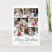 Merry kerstgroen script 6 Foto Collage Feestdagen Kaart (Voorkant)