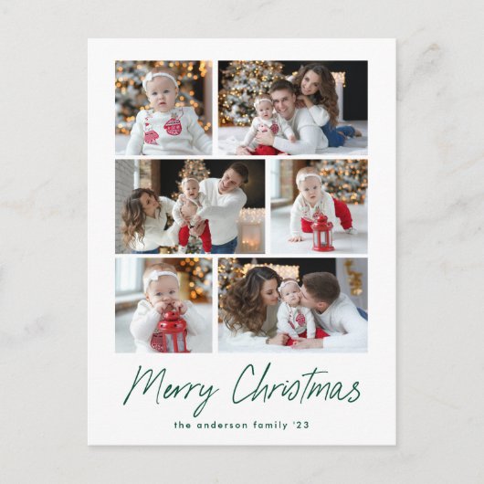 Merry kerstgroen script 6 Foto Collage Feestdagenkaart (Voorkant)
