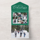 Merry kerstgroene fotocollage, uniek drievoudig all in one uitnodiging (Binnen)