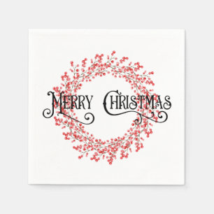 Merry Kerstgroet Berry Wreath Servet