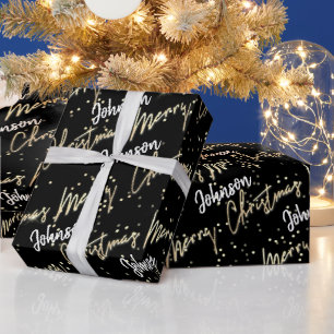 Merry Kerstgulden script uit naam BlackWhite Cadeaupapier