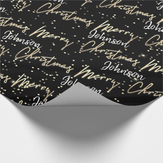 Merry Kerstgulden script uit naam BlackWhite Cadeaupapier (Hoek)