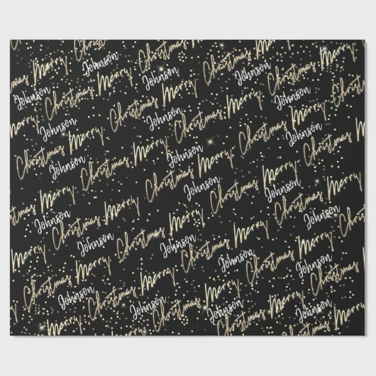 Merry Kerstgulden script uit naam BlackWhite Cadeaupapier (Vlak)