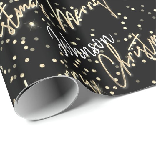 Merry Kerstgulden script uit naam BlackWhite Cadeaupapier (Rol Hoek)