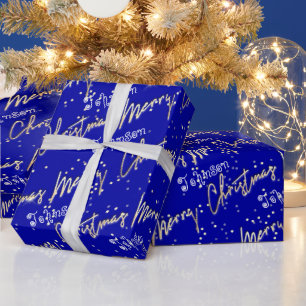 Merry-kerstgulden script uit naam van Blue Royal Cadeaupapier