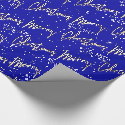 Merry-kerstgulden script van naam Blue Royal Cadeaupapier (Hoek)