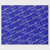 Merry-kerstgulden script van naam Blue Royal Cadeaupapier (Vlak)