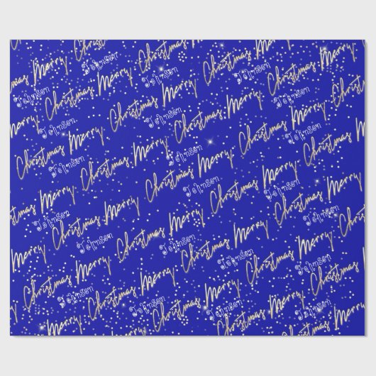 Merry-kerstgulden script van naam Blue Royal Cadeaupapier (Vlak)