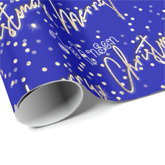 Merry-kerstgulden script van naam Blue Royal Cadeaupapier (Rol Hoek)