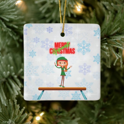 Merry Kerstgymnast Elf Keramisch Ornament (Boom)