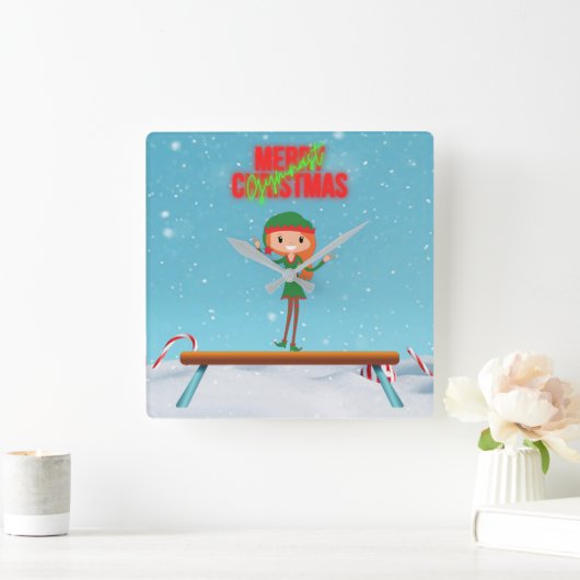 Merry Kerstgymnast Elf Vierkante Klok (Huis)