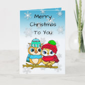 Merry Kersthand Drawn Festive Owls Kaart (Voorkant)