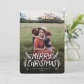 Merry Kersthand getekende Pine Berries Foto Feestdagenkaart (Staand voorkant)