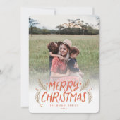 Merry Kersthand getekende Pine Berries Red Foto Feestdagenkaart (Voorkant)