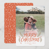 Merry Kersthand getekende Pine Berries Red Foto Feestdagenkaart (Voorkant / Achterkant)