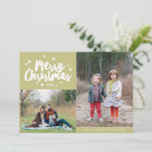 Merry Kersthand Lettered 2 Foto Holiday Feestdagenkaart (Staand voorkant)