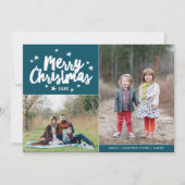 Merry Kersthand Lettered 2 Foto Holiday Feestdagenkaart (Voorkant)