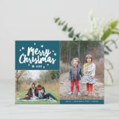 Merry Kersthand Lettered 2 Foto Holiday Feestdagenkaart (Staand voorkant)