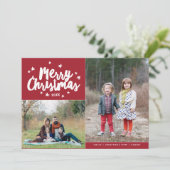Merry Kersthand Lettered 2 Foto Holiday Feestdagenkaart (Staand voorkant)