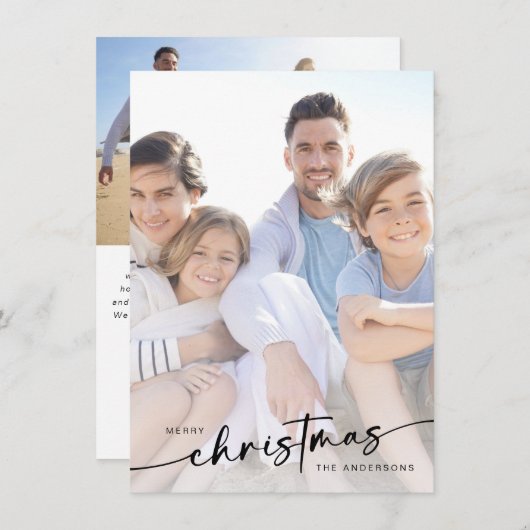 Merry Kersthand Lettered Foto Feestdagenkaart (Voorkant / Achterkant)