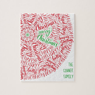 Merry Kersthand Lettered Mandala Elegant Red Legpuzzel