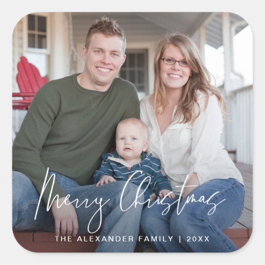 Merry kersthand Lettered Script Photo Sticker (Voorkant)