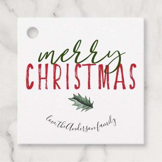 Merry Kersthand Lettering Waterverf Holly Bedankjes Labels (Voorkant)