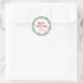Merry Kersthandgeschreven script | Wreath Ronde Sticker (Tas)