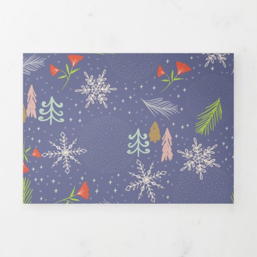 Merry kersthandgetekende bomen Snowflakes Flowers Drieluik Wenskaart (Cover)