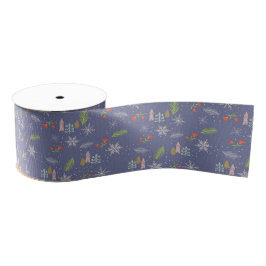 Merry kersthandgetekende bomen Snowflakes Flowers Grosgrain Lint