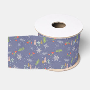 Merry kersthandgetekende bomen Snowflakes Flowers Grosgrain Lint