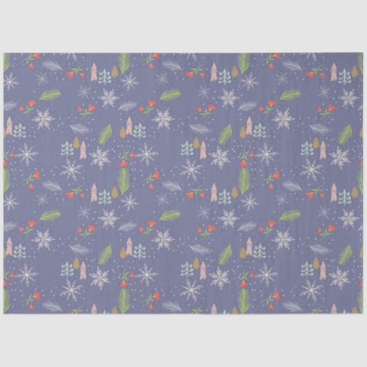 Merry kersthandgetekende bomen Snowflakes Flowers Tissuepapier (Voorkant)