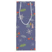 Merry kersthandgetekende bomen Snowflakes Flowers Wijn Cadeautas (Achterkant)